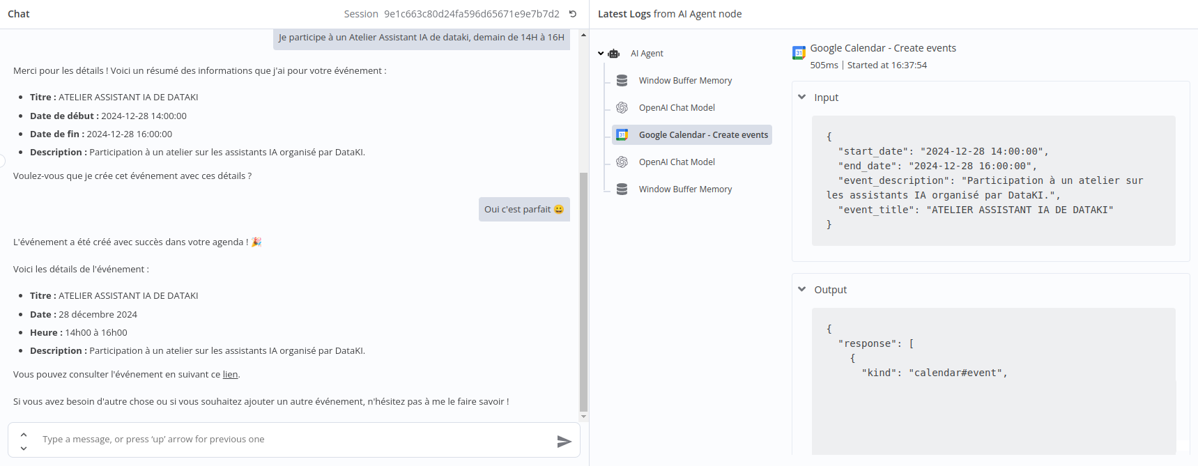 assistant ia créé l'événement dans google calendar