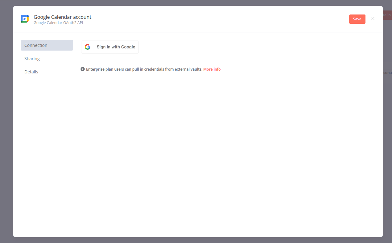 panel sign in google calendar n8n