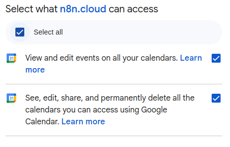 autorisation google calendar pour assistant ia