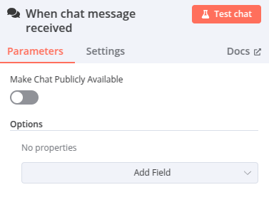paramètre trigger on chat message n8n