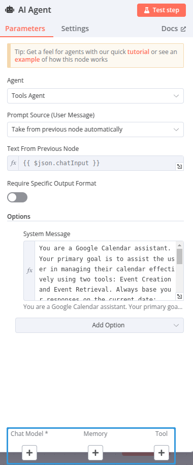 node ai agent avec précision sur les sub-node