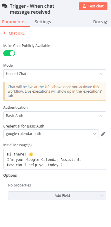 configuration chat "publicly available" n8n