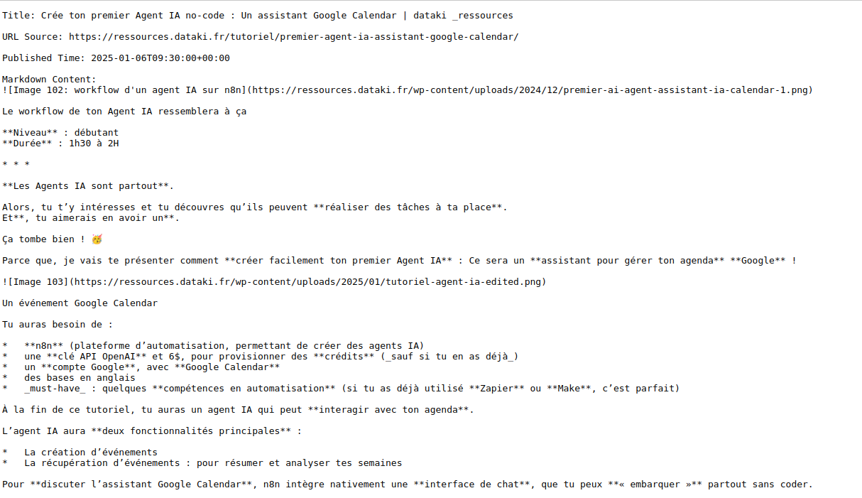 contenu retourné au format markdown par Jina Reader API