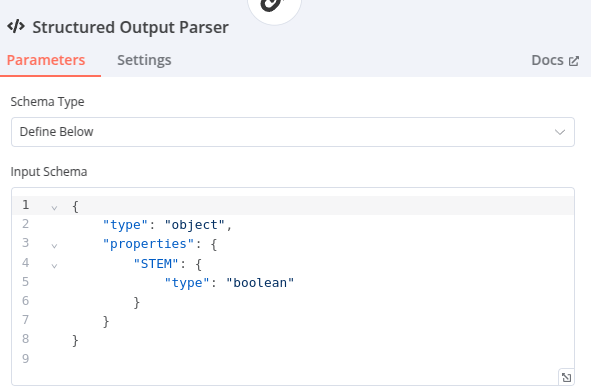 sub-node Structured Output Parser sur n8n