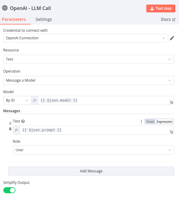 node open ai sur n8n