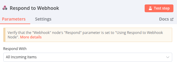 node Response to Webhook sur n8n
