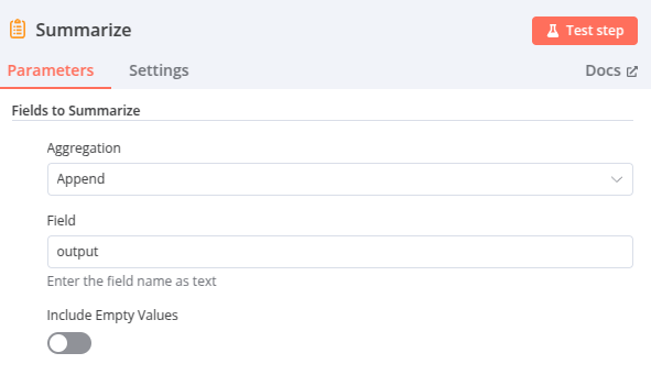 node summarize workflow n8n
